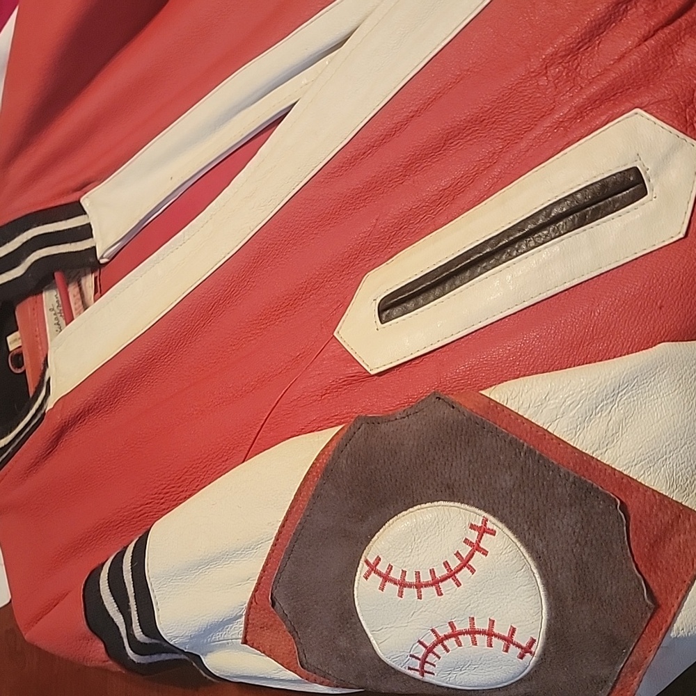 Leather baseball jacket